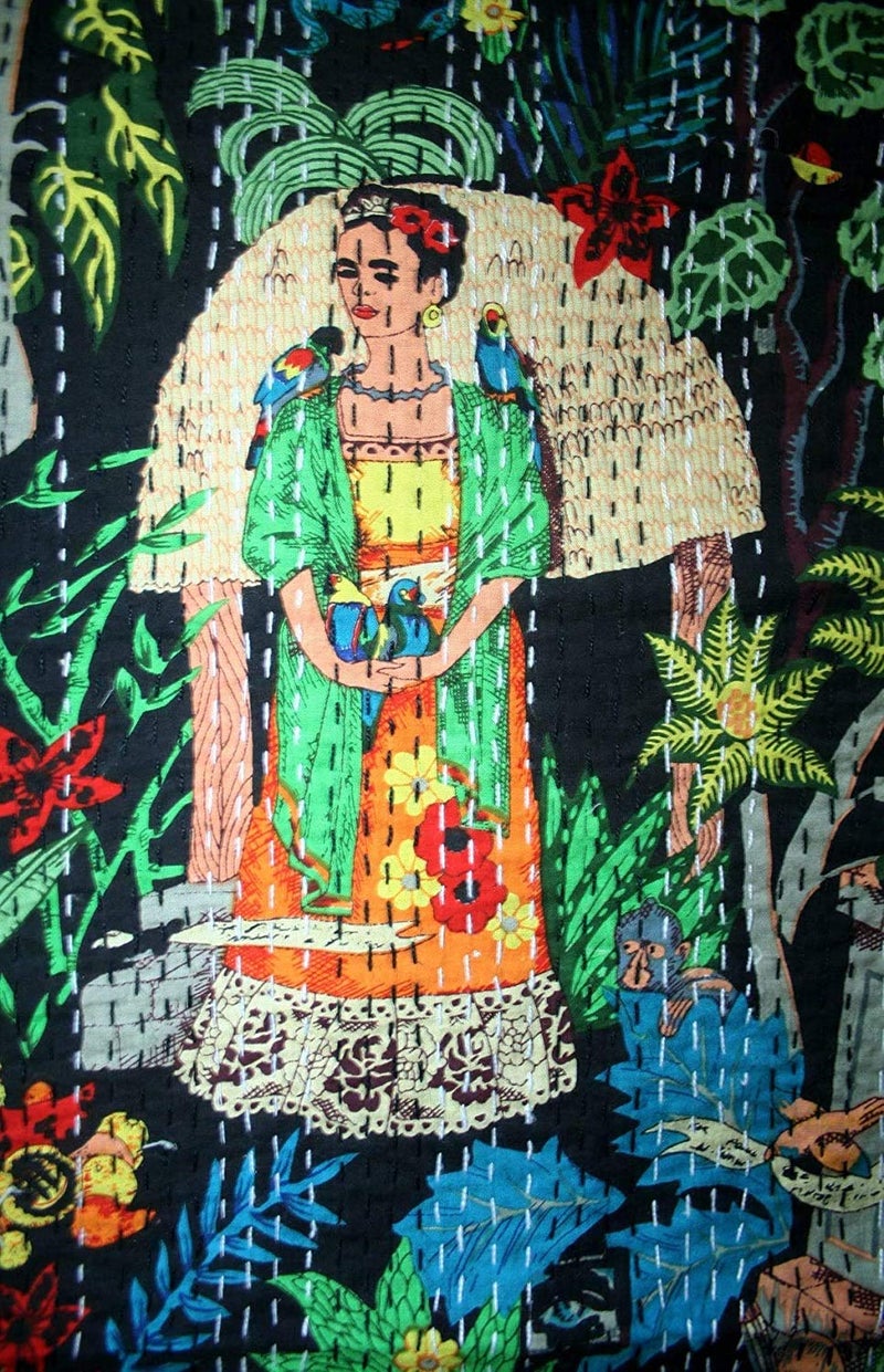 TI AMO Cotton Quilt Handmade Bed Cover Kantha Blanket Black Queen Size - Image 5