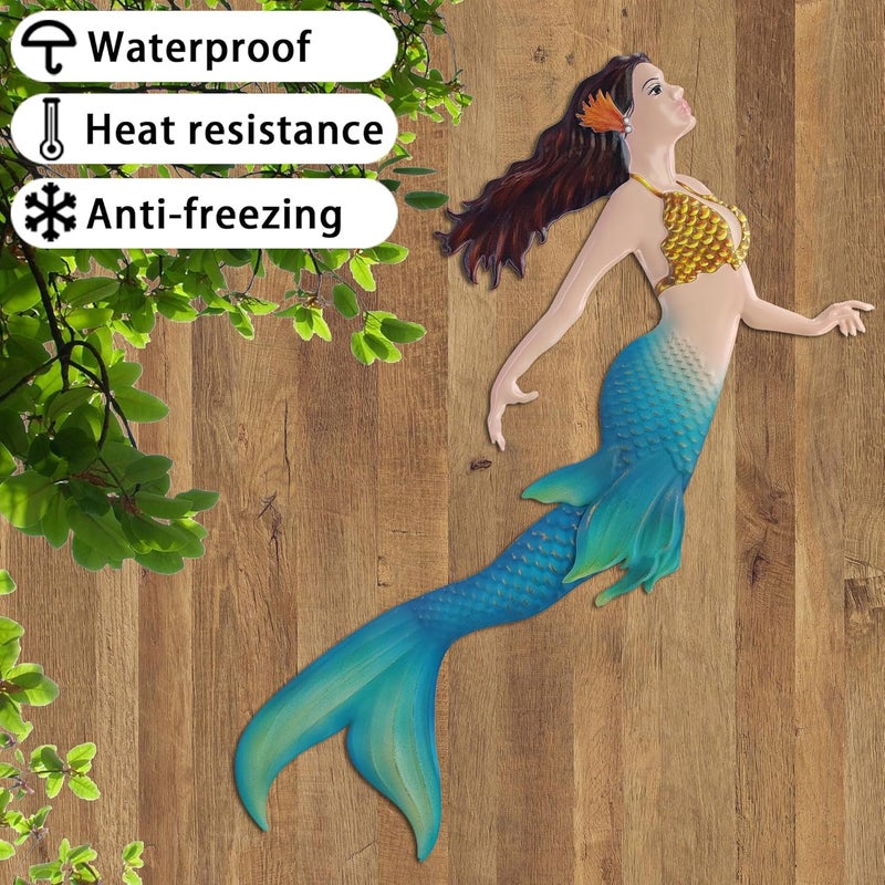 John's Studio Store Metal Mermaid Sea Wall Decor Outdoor Garden Hanging Art Sculptures Home Ocean Theme Decorations for Kitchen Bathroom and Pool - 14.9Inches - Image 5
