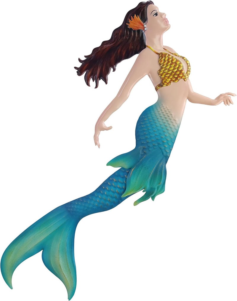 John's Studio Store Metal Mermaid Sea Wall Decor Outdoor Garden Hanging Art Sculptures Home Ocean Theme Decorations for Kitchen Bathroom and Pool - 14.9Inches - Image 1