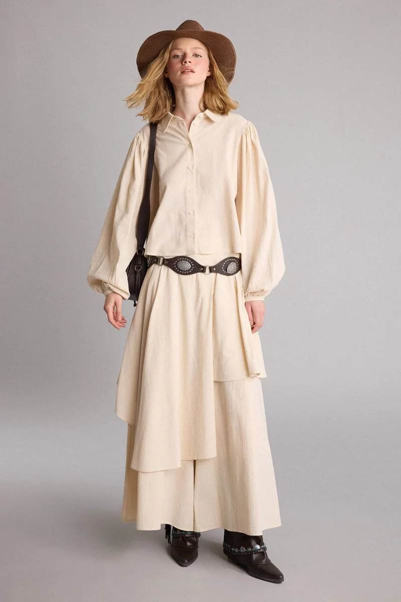 ديفاكتو Manuka x Defacto Asymmetrical Crinkle Fabric Trousers