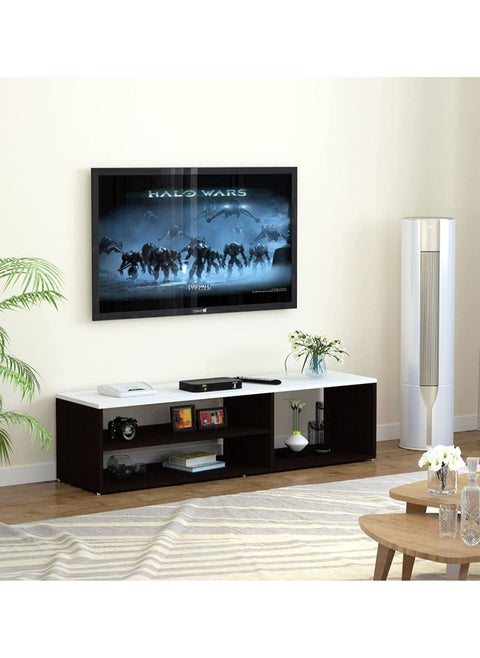 TV unit modern design with 1 side cabinets and 2 storage racks - 130cm - Black with White