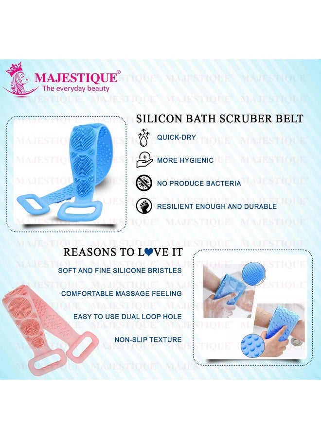 MAJESTIQUE Majestique Silicone Body Back Scrubber, Double Side Bathing Brush for Skin Deep Cleaning Massage, Dead Skin Removal Exfoliating Belt for Shower, Body Brush for Bathing (Pack of 2)  - Image 3