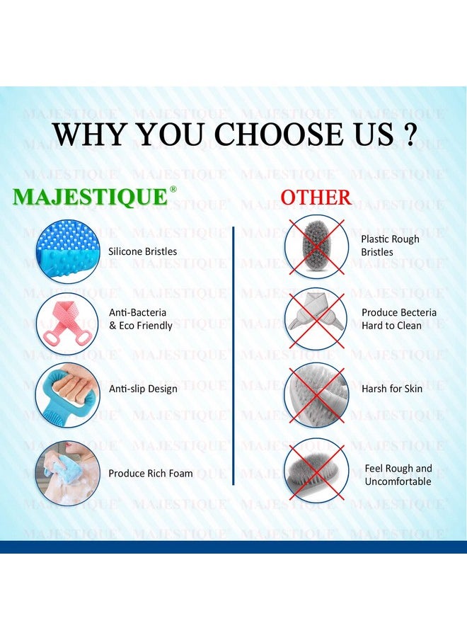 MAJESTIQUE Majestique Silicone Body Back Scrubber, Double Side Bathing Brush for Skin Deep Cleaning Massage, Dead Skin Removal Exfoliating Belt for Shower, Body Brush for Bathing (Pack of 2)  - Image 4