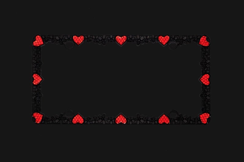 Creathome 3D Daisy Heart License Plate Frame from Pure Zinc Alloy Metal Perfect Plate Holder, Matt Black Daisy with Red Reflective Heart - Image 3
