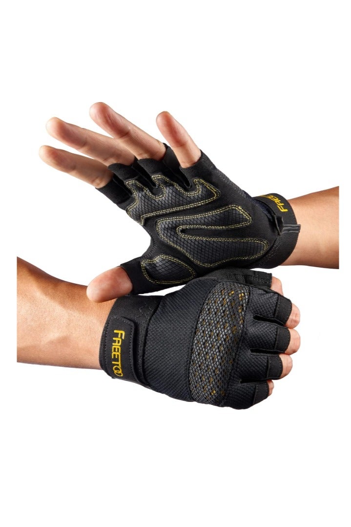 FREETOO Workout Gloves Large – Full Palm Protection – Ultra Ventilated Weight Lifting Gloves with Cushion Pads and Silicone Grip - Image 1