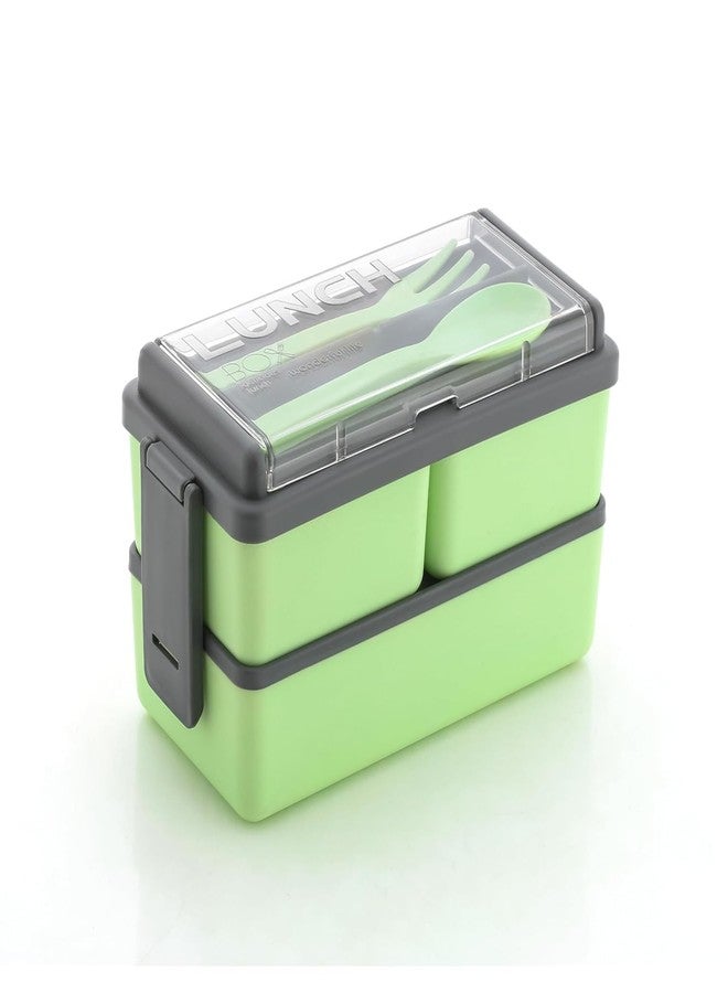 NPB Store 3-Compartment Plastic Lunch Box 1 Spoon 1 Fork - 1400ml | BPA Free & Food-Grade Material | Use for School Office Kids Students Men Women | Leak Proof Tiffin Box - Image 1
