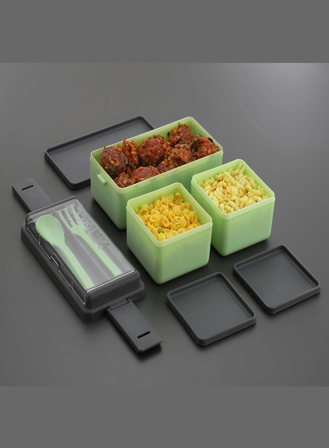 NPB Store 3-Compartment Plastic Lunch Box 1 Spoon 1 Fork - 1400ml | BPA Free & Food-Grade Material | Use for School Office Kids Students Men Women | Leak Proof Tiffin Box - Image 4