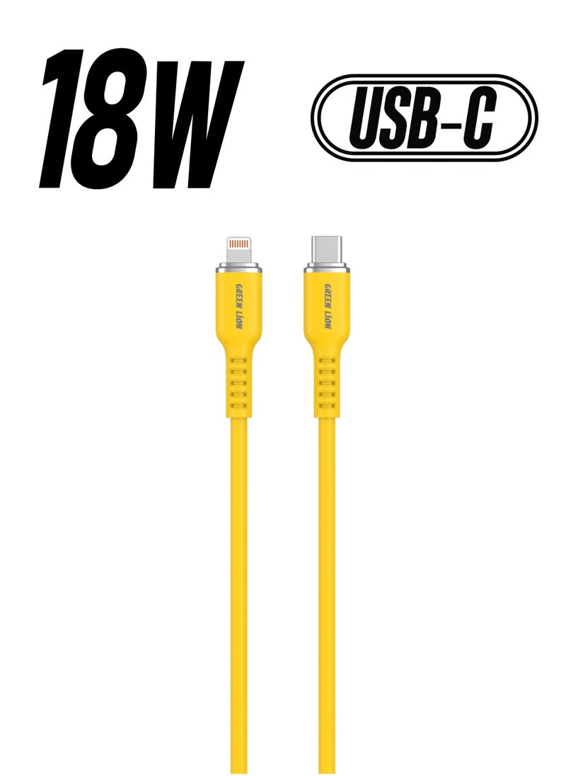 GREEN LION - USB-C TO Lightning Silicone Cable / 18W Current / High Transfer Speed / Secure & Safe / Charge & Sync / 10,000 Bends / Wide Compatible / Long Length Cable - Yellow - Image 1