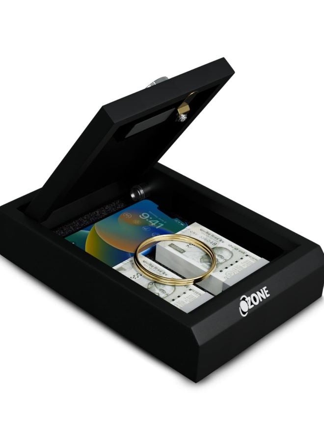 أوزون إيزي بلس سيف | 5.28 لتر | درج شخصي محمول إلكتروني آمن مع وصول دبوس المستخدم | خزانة من الفولاذ المقاوم للصدأ للمنزل والمكتب - لمسة نهائية سوداء من شركة Ozone India - Image 1