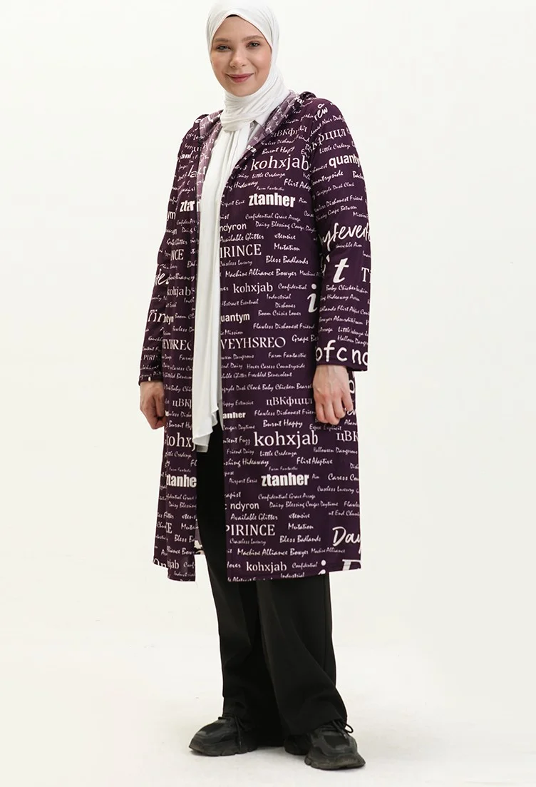 Sefa Merve Large Size Hooded Cape 4707-06 Purple