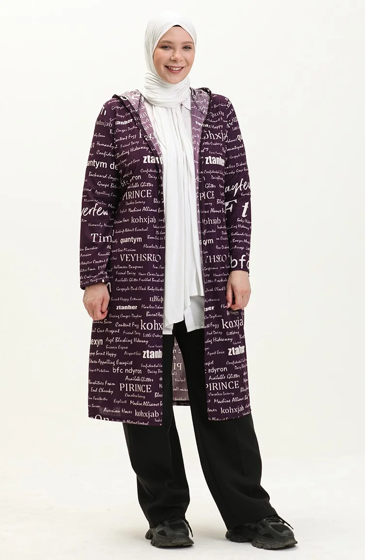 Sefa Merve Large Size Hooded Cape 4707-06 Purple