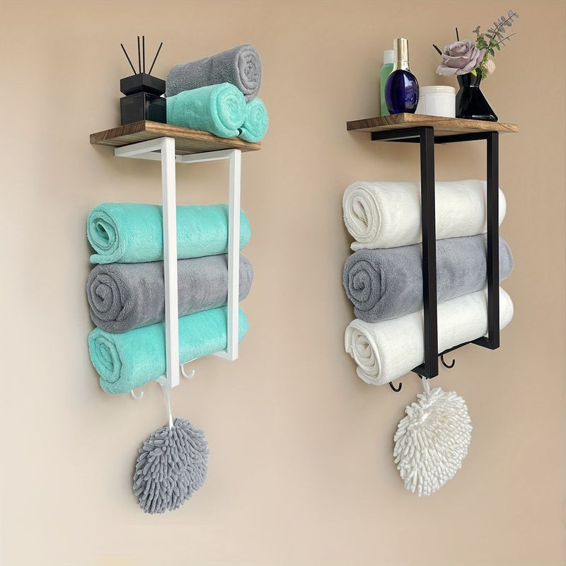 White Wall Mounted Bathroom Towel Rack Storage Organizer For Toilet Towel Hanging - Image 4