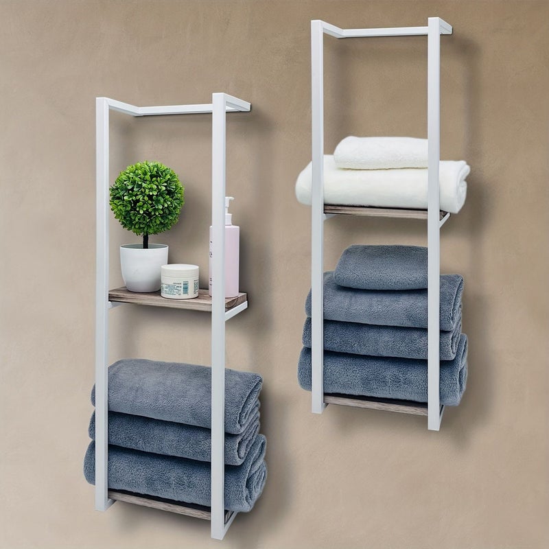 White Wall Mounted Bathroom Towel Rack Storage Organizer For Toilet Towel Hanging - Image 1