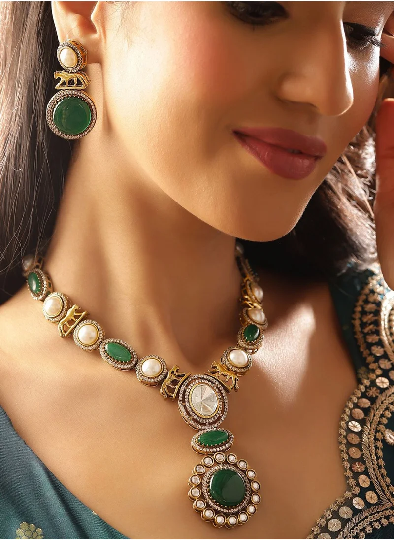 Priyaasi Plated AD Studded  Pearls Beaded Jewellery Set