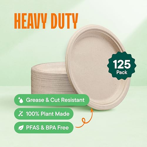 Stack Man Paper Plates 100 Compostable Heavy Duty Disposable 10 Inch Plate 125Pack EcoFriendly Biodegradable Bagasse PFASFree BPI Certified - Image 5