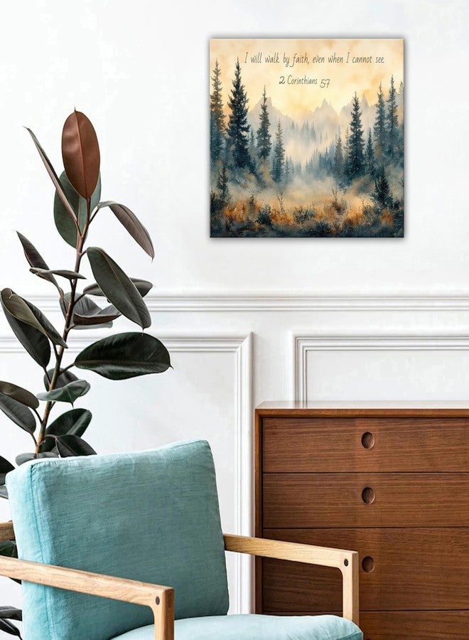 AIYISU Christian Wall Art Forest Bible Verse Wall Decor Mountain Scripture Canvas Prints 2 Corinthians Religious I Will Walk by Faith Posters Biblical Artwork for Bedroom Living Room Home Decoration 12x16" - Image 3