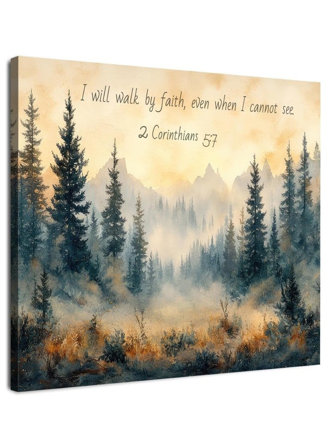 AIYISU Christian Wall Art Forest Bible Verse Wall Decor Mountain Scripture Canvas Prints 2 Corinthians Religious I Will Walk by Faith Posters Biblical Artwork for Bedroom Living Room Home Decoration 12x16" - Image 1
