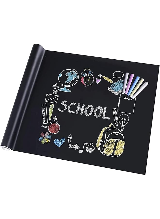 KASTWAVE Chalkboard Paper 1 Roll Blackboard Vinyl Paper Removable Bulletin Wall Sticker Decals Self Adhesive Removable Reusable Erasable Chalkboard Wallpaper For Kids Home Office Black - Image 1