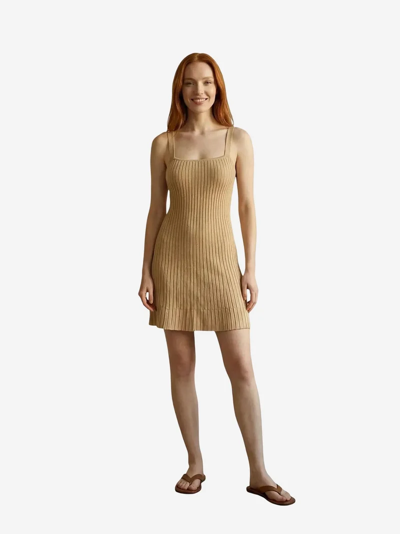 ماي فاشن MY FASHION Ribbed Square-Neck Bodycon Mini Dress