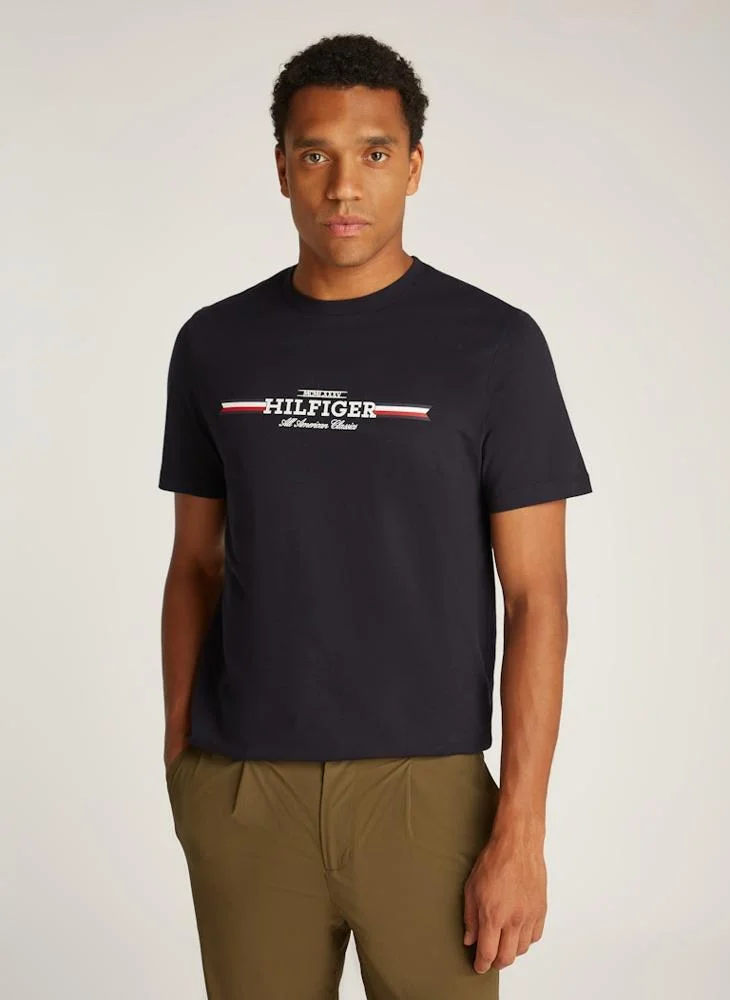 TOMMY HILFIGER Chest Stripe Logo Crew Neck T-Shirt