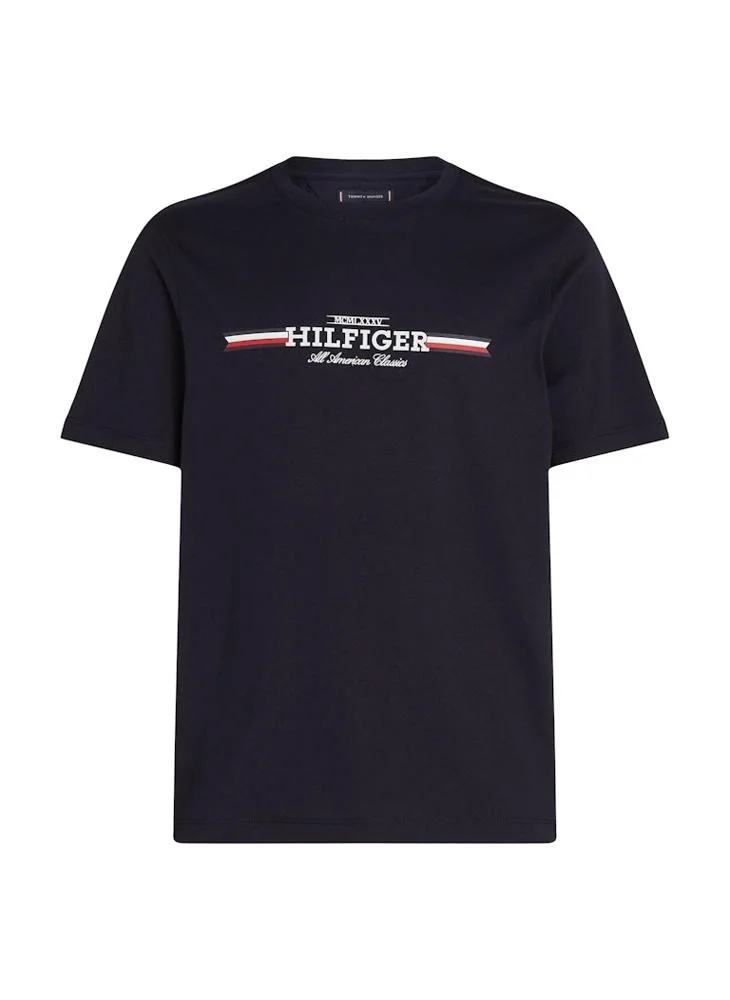 TOMMY HILFIGER Chest Stripe Logo Crew Neck T-Shirt