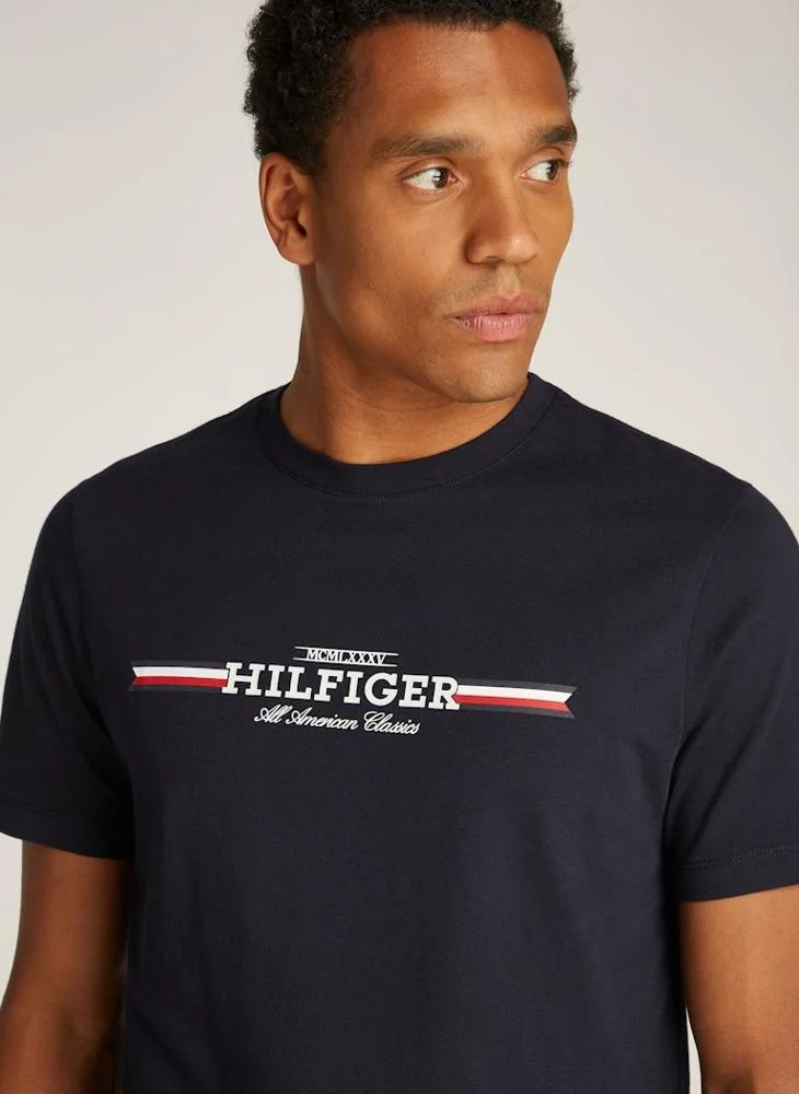 TOMMY HILFIGER Chest Stripe Logo Crew Neck T-Shirt