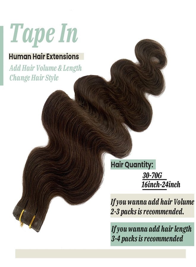 Smavida Dark Brown Curly Tape in Hair Extensions #2 Brown Human Hair Seamless Tape ins Body Wave Extensions 70Grams 20Pcs/Pack 24 Inch Soft Long Wavy Real Hair Glue in Extension - Image 3
