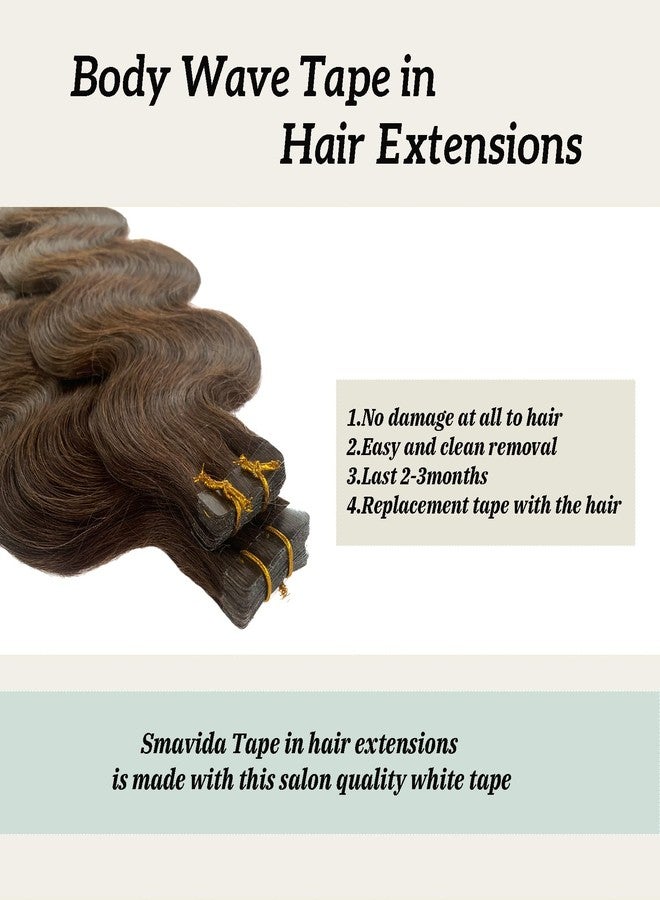 Smavida Dark Brown Curly Tape in Hair Extensions #2 Brown Human Hair Seamless Tape ins Body Wave Extensions 70Grams 20Pcs/Pack 24 Inch Soft Long Wavy Real Hair Glue in Extension - Image 2