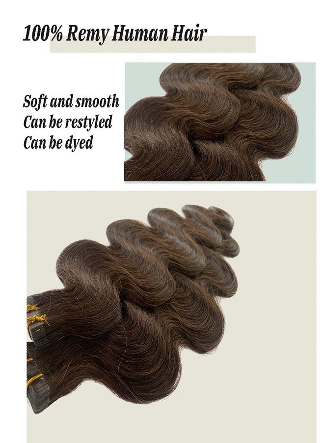 Smavida Dark Brown Curly Tape in Hair Extensions #2 Brown Human Hair Seamless Tape ins Body Wave Extensions 70Grams 20Pcs/Pack 24 Inch Soft Long Wavy Real Hair Glue in Extension - Image 4