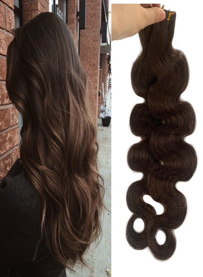 Smavida Dark Brown Curly Tape in Hair Extensions #2 Brown Human Hair Seamless Tape ins Body Wave Extensions 70Grams 20Pcs/Pack 24 Inch Soft Long Wavy Real Hair Glue in Extension - Image 1