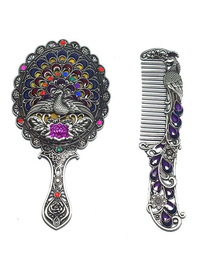 immatgar immatgar pharaonic Peafowl makeup pocket mirror with comb ancient Egyptian souvenirs gifts for women and mother from Egypt (Peafowl 3 - Silver - 13 CM Tall)  - Image 1
