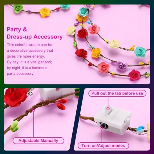 HONLYNE 54 PCS LED Flower Crowns Headbands, Light Up Flower Crowns For Women, Glow in the Dark Headband for Wedding Reception Mardi Gras Cosplay Princess Party Favors Birthday Christmas Halloween - Image 4