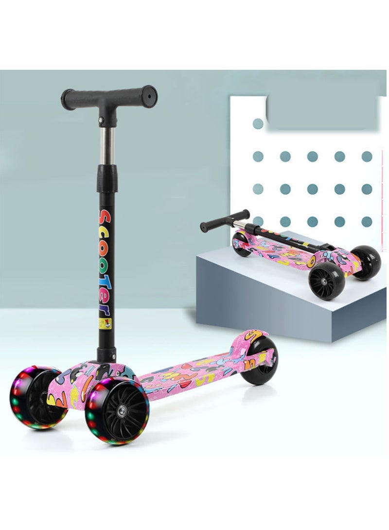 Kids Adjustable Height  Foldable Scooter With Light-Up Wheels