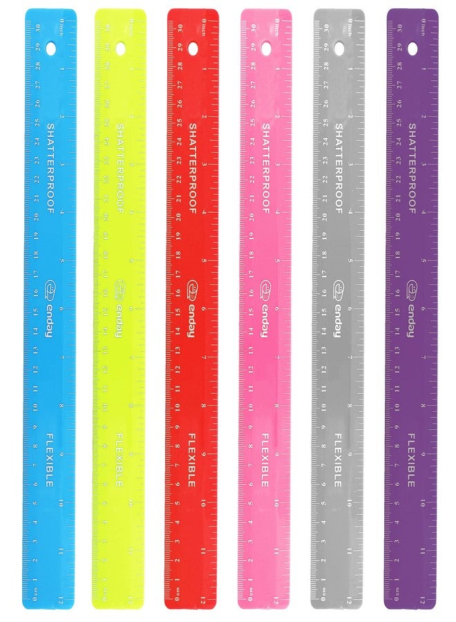 Emraw 12 inches (30 cm) Shatterproof Flexible Rulers Designed in Black, Blue, Green, Pink, Purple, and Orange - Great for School, Home, & Office - (6 Pack) - Image 1