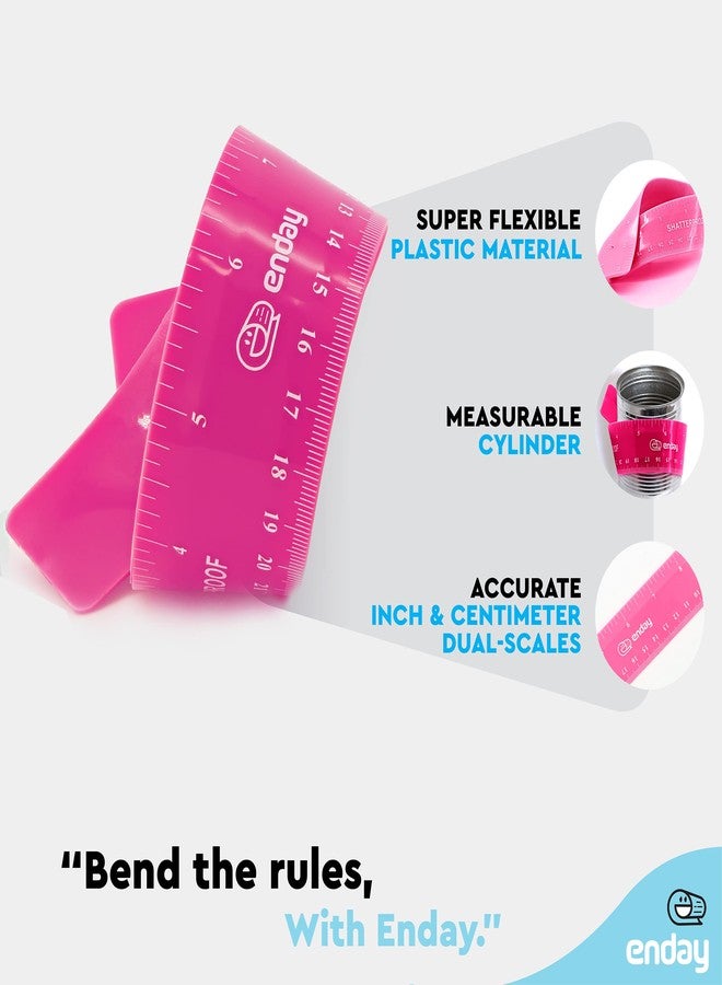 Emraw 12 inches (30 cm) Shatterproof Flexible Rulers Designed in Black, Blue, Green, Pink, Purple, and Orange - Great for School, Home, & Office - (6 Pack) - Image 3