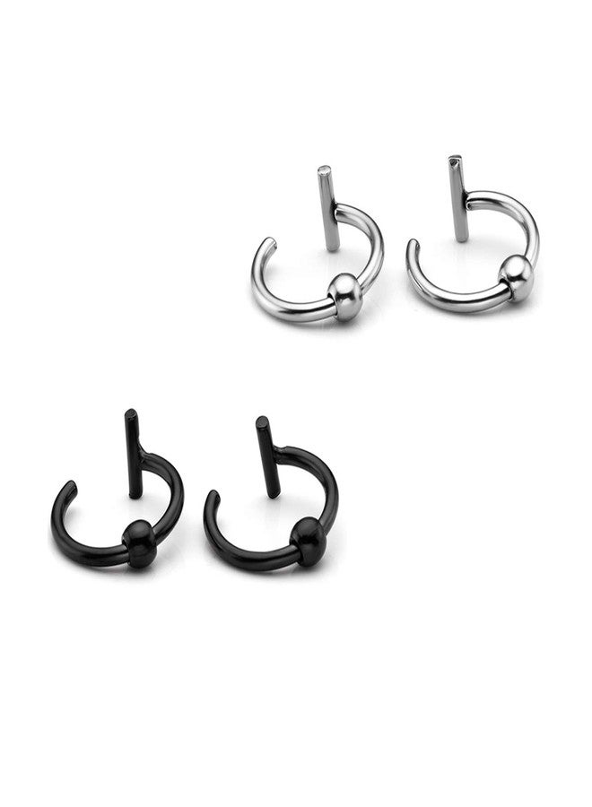 Jovivi 2 pairs 16g Stainless Steel Fake Lip Ear Nose Stud Ring Clip On Cartilage Non Piercing Rings Hoop Gothic - Image 1