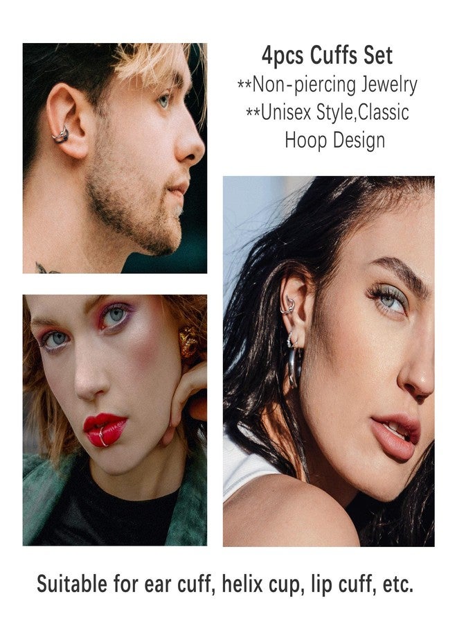 Jovivi 2 pairs 16g Stainless Steel Fake Lip Ear Nose Stud Ring Clip On Cartilage Non Piercing Rings Hoop Gothic - Image 4