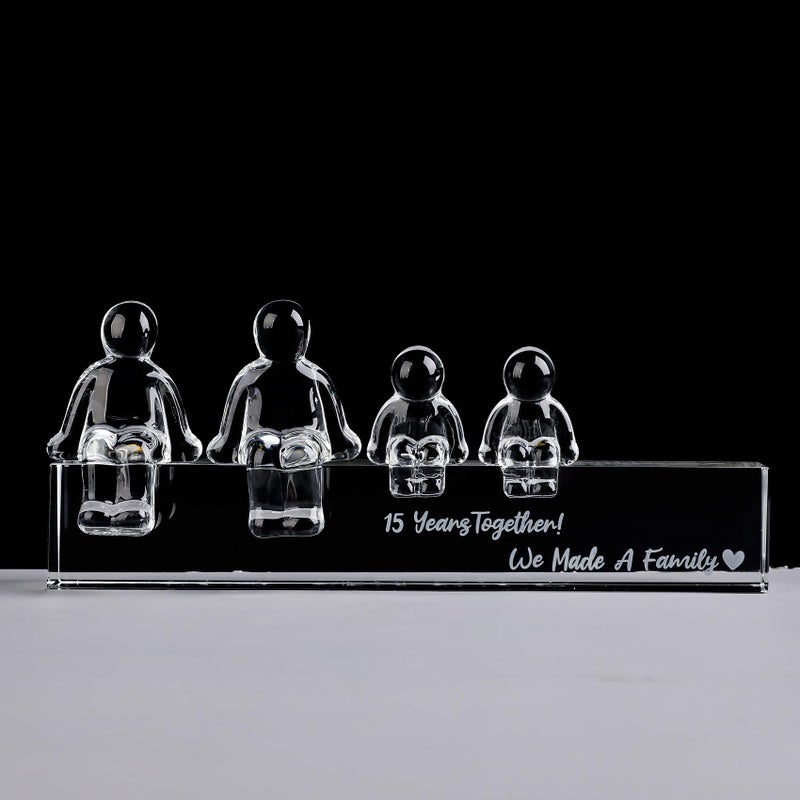 Movdyka Crystal 15th Wedding Gifts on Anniversary for Her 15 Years Together We Made A Family Glass Ornament for Wife 2 Children