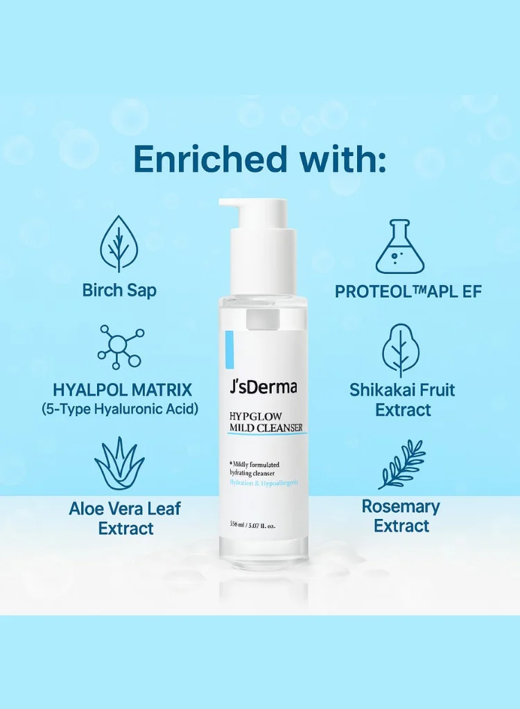 J'sDerma Moisturizing cleanser with Hyaluronic Acid and Allantoin Hydglow Mild Cleanser 150ml