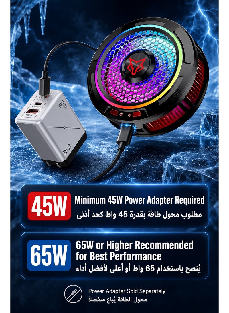 Sarafox Phone & Tablet Cooler 36W Sarafox X9, Magnetic, RGB Cooling Fan with 3-Speed Control, Magnetic and Back-Clip Mounting, Rapid −13°C Cooling, Ultra-Quiet USB-C Powered Plug-and-Play Design – Compatible with iPhone, RedMagic, Samsung, iPad and Tablets - Image 4