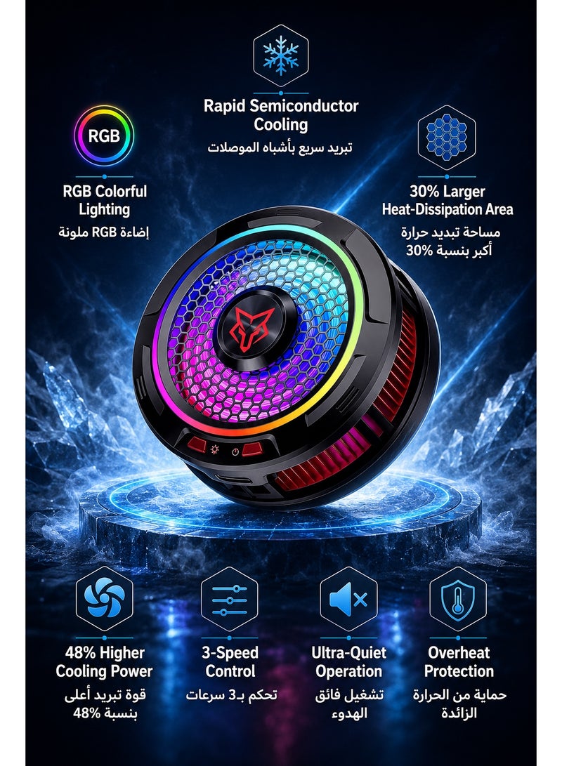 Sarafox Phone & Tablet Cooler 36W Sarafox X9, Magnetic, RGB Cooling Fan with 3-Speed Control, Magnetic and Back-Clip Mounting, Rapid −13°C Cooling, Ultra-Quiet USB-C Powered Plug-and-Play Design – Compatible with iPhone, RedMagic, Samsung, iPad and Tablets - Image 3