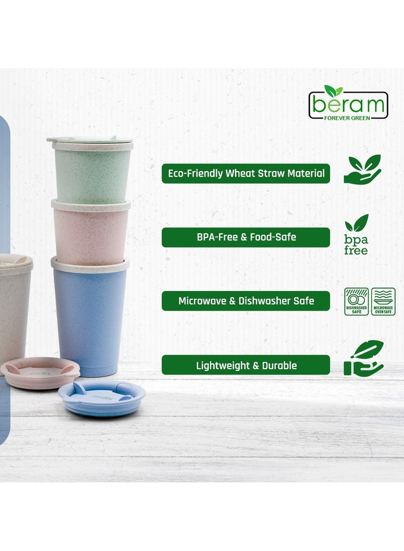Beram Wheat Straw Coffee Cup with Lid, Eco-Friendly and Reusable, Double Wall Water Mug, Leak Proof, Daily Use Travel Cup  - Image 2