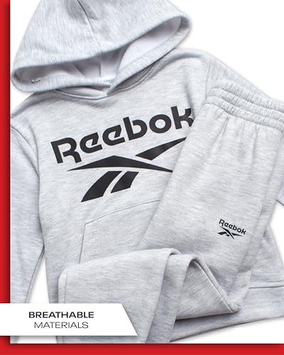Reebok Baby Boys Pants Set - 2 Piece Pullover Hoodie and Joggers Jog Set - Cozy Fleece Play Wear Pant Sets for Toddler Sizes, Size 2T, Light Grey Heather Logo - Image 3