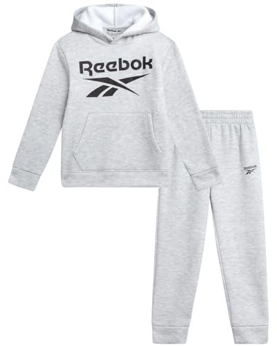 Reebok Baby Boys Pants Set - 2 Piece Pullover Hoodie and Joggers Jog Set - Cozy Fleece Play Wear Pant Sets for Toddler Sizes, Size 2T, Light Grey Heather Logo - Image 1