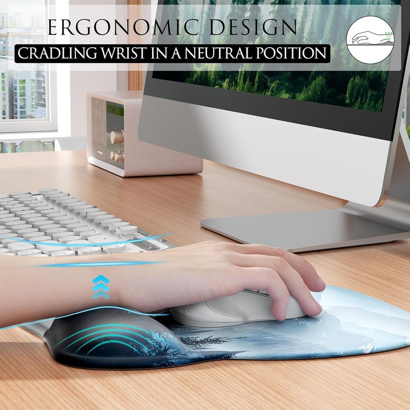 MROCO Ergonomic Mouse Pad with Gel Wrist Rest, Comfortable Mousepad with Smooth Wrist Support Surface and Non-Slip PU Base for Pain Relief, Computer, Laptop, Office & Home, 9.4 x 8.1 in, Cloud Forest - Image 4