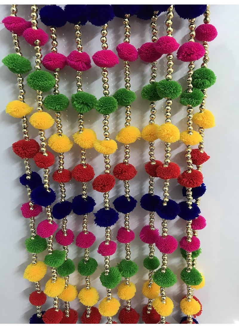 Aahum Magpie Collections Handmade Multicolor Strings Pom Pom for DoorWall Hanging Bandhanwar Toran Garland for Decoration Diwali FestivalNavratriWedding 3FT5 Strings  - Image 4