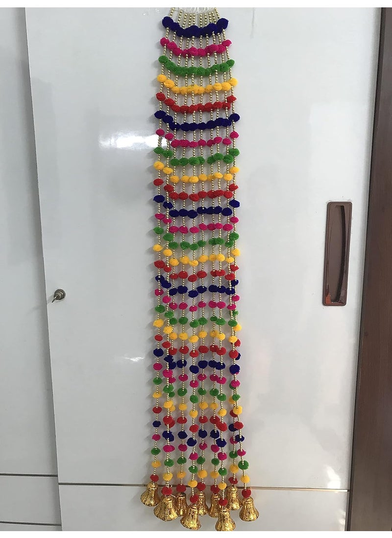 Aahum Magpie Collections Handmade Multicolor Strings Pom Pom for DoorWall Hanging Bandhanwar Toran Garland for Decoration Diwali FestivalNavratriWedding 3FT5 Strings  - Image 1