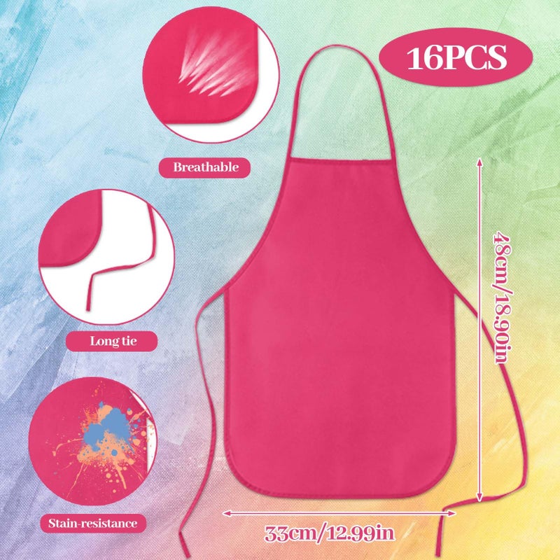 KUUQA 16Pack Kids Art Aprons Bulk Rose Red Children Painting Aprons Art Smocks for Craft Kitchen Classroom Painting Party Supplies - Image 2