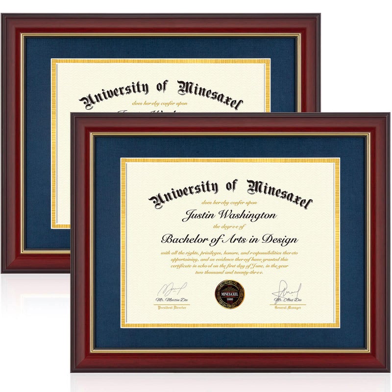 Minesaxel 11x14 Diploma Frame with 85 x 11 Opening Blue Mat Display 85x11 Degree Certificate Document Wall Mount or Tabletop DisplayCherry Red2 Pack