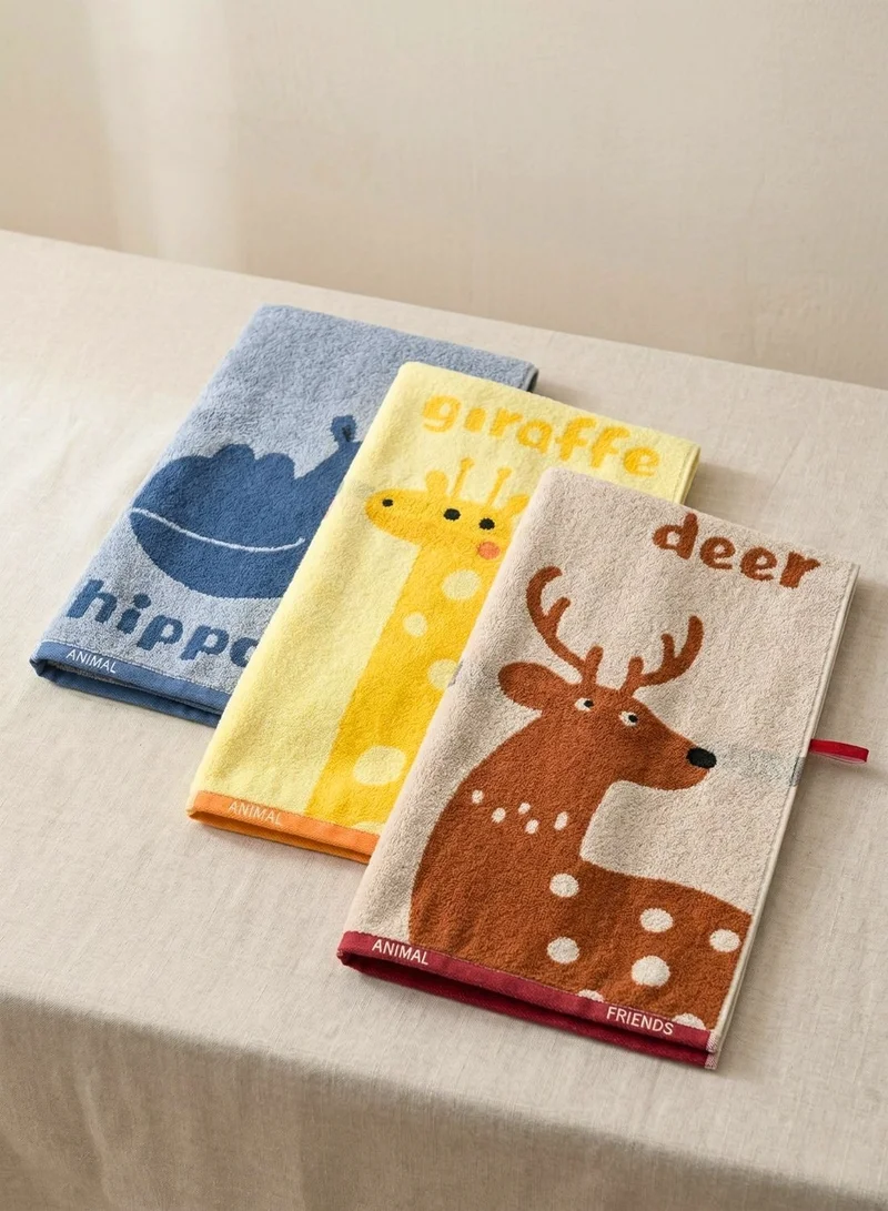 1 تشيس طقم مناشف يد للأطفال مكون من 3 قطع - مناشف وجه ناعمة وماصة مصنوعة من القطن بنسبة 100%، بتصميمات حيوانات فرس النهر والزرافة والغزال، مناسبة للأطفال والرضع والاستخدام اليومي.